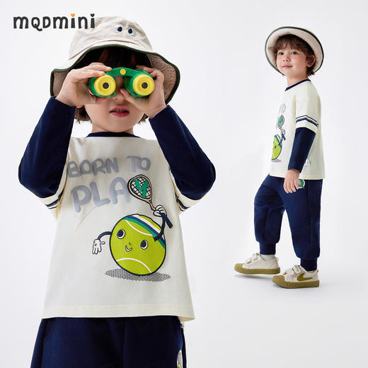 【5A抑菌 两件套】【90-140】【MQDmini】男童春秋假两件长袖T恤长裤套装 商品图1