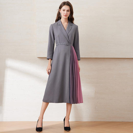 EITIE爱特爱冬季新品高腰修身立体西装拼接优雅连衣裙6507255 商品图8