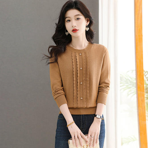 CC-103-66170小个子圆领针织衫女士2025春秋装新款洋气宽松打底上衣服 商品图3