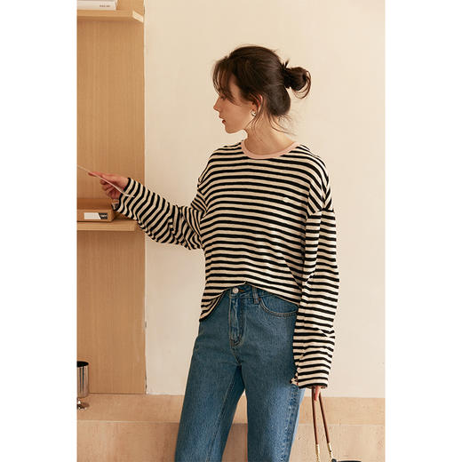 HeyDress撞色领宽松条纹衫 商品图3