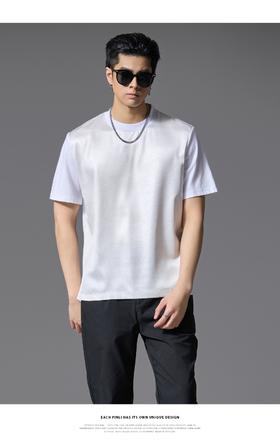 PINLI品立2025春夏新款潮牌宽松短袖T恤男士简约百搭拼料休闲上衣B252111003