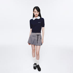 HERLIAN 2025年春季新品可拆卸蝴蝶结装饰不规则百褶短裙