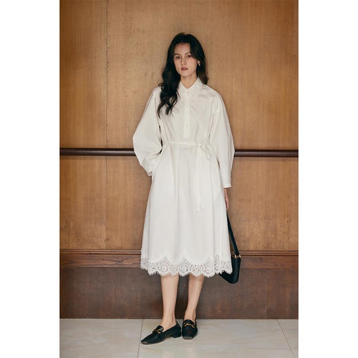 HeyDress衬衫领拼蕾丝连衣裙 商品图0