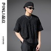 PINLI品立2025春夏新款潮牌格子毛边短袖T恤男士宽松时尚休闲上衣B252111008 商品缩略图4