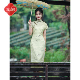 上海逸红颜书瑾2025年夏季新款竹叶印花包边手工盘扣新中式旗袍女