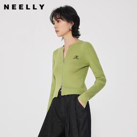 NEELLY纳俪商场同款春季新款显白霜绿色针织衫女显瘦百搭外套N25024A04557