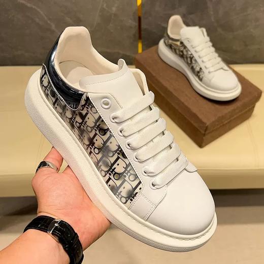 D-格子小白鞋男款2025春季新款潮流真皮透气板鞋时尚百搭厚底休闲鞋 商品图0