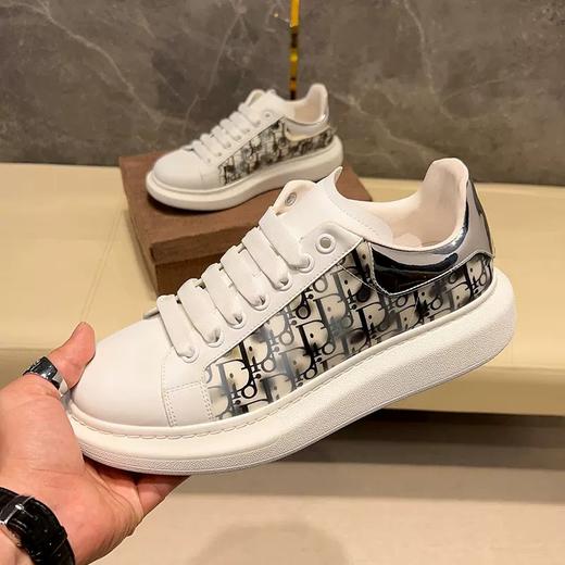 D-格子小白鞋男款2025春季新款潮流真皮透气板鞋时尚百搭厚底休闲鞋 商品图2