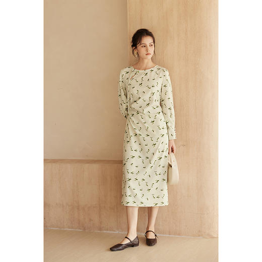 HeyDress新中式印花褶皱连衣裙 商品图0