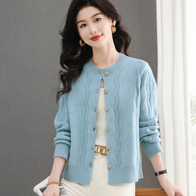 CC-5-6308春秋季新款时髦洋气百搭气质圆领长袖针织开衫女士上衣