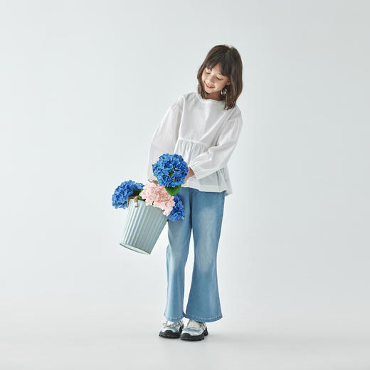 棵初2025年春夏新款女童氛围感纯色全棉小衫儿童薄款百搭造型衬衫 商品图1