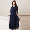 EITIE爱特爱女装初秋季新款薄纱透视五分袖百褶连衣裙长6007771 商品缩略图2