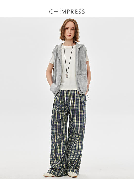 C+IMPRESS西嘉|长绒棉女士连帽马甲2025春季新款灰色宽松跌穿背心MJ2501039 商品图3