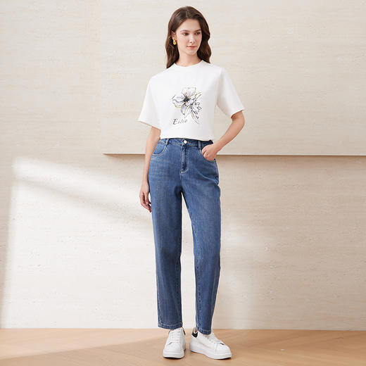 EITIE爱特爱经典简约高腰显瘦直筒舒适百搭休闲牛仔裤春新款A2505513 商品图1