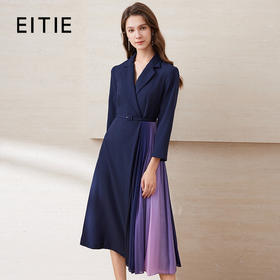 EITIE爱特爱冬季新品高腰修身立体西装拼接优雅连衣裙6507255