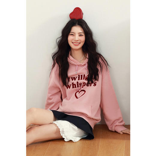 【严选】诗凡黎植绒撞色字母圆领卫衣25春新品运动休闲宽松连帽上衣外套女7G1100601 商品图0