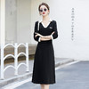 HR-YIXG8855拼色小众设计感衬衫POLO领收腰显高小黑裙2025新款收腰气质连衣裙 商品缩略图0