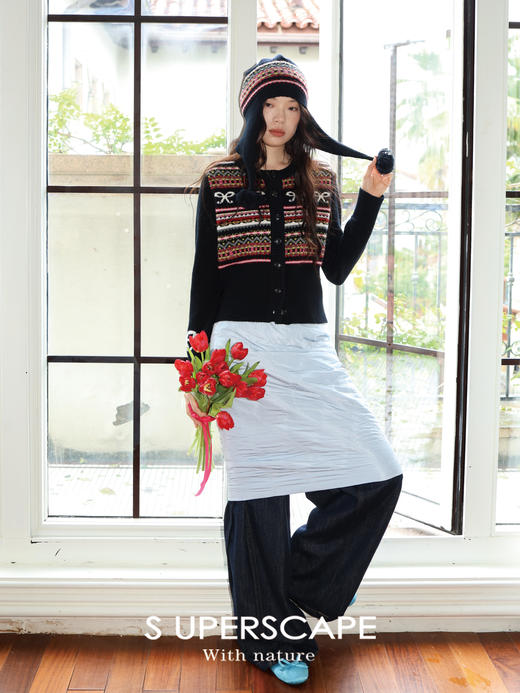 SUPERSCAPE素舶澳洲美利奴羊毛蝴蝶结撞色费尔岛条纹短款针织开衫 商品图4