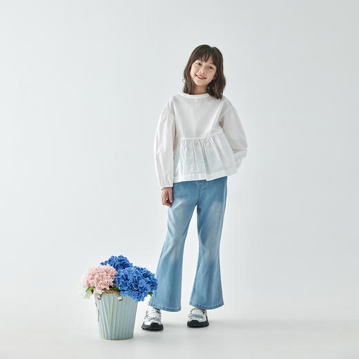 棵初2025年春夏新款女童氛围感纯色全棉小衫儿童薄款百搭造型衬衫 商品图3