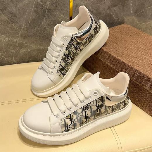 D-格子小白鞋男款2025春季新款潮流真皮透气板鞋时尚百搭厚底休闲鞋 商品图3