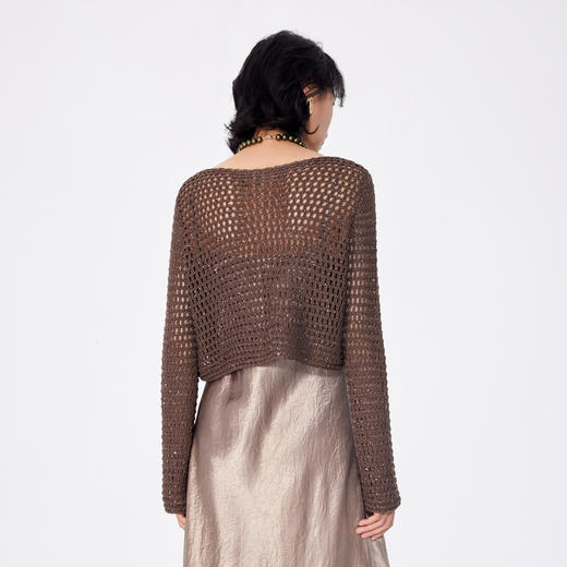 NEELLY纳俪商场同款春季新款镂空罩衫宽松通勤短款针织衫上衣女N25024A04576 商品图1