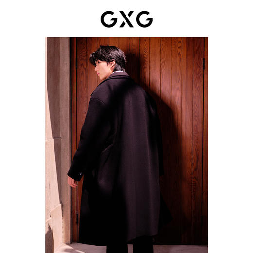 GXG男装 黑色双门襟时尚毛呢大衣男呢大衣风衣外套 冬季热卖大衣 商品图3