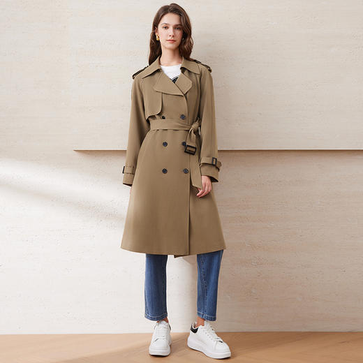 EITIE爱特爱秋季新款酷感经典双排扣通勤长款风衣外套C2204004 商品图4