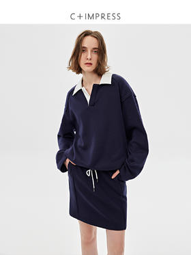 C+IMPRESS西嘉|MIU风衬衫领拼接撞色宽松卫衣/半裙套装女2025春季WY2501022