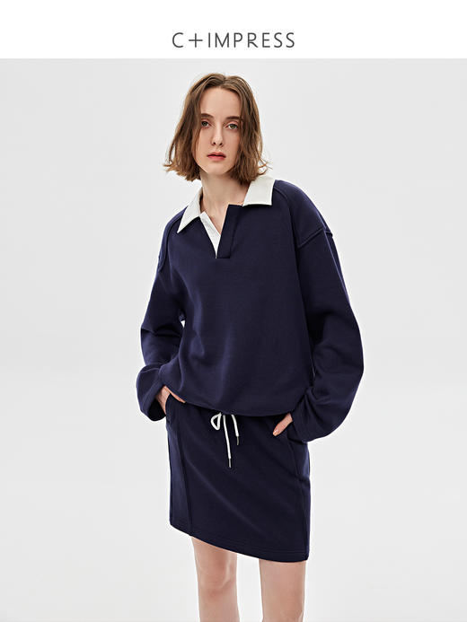 C+IMPRESS西嘉|MIU风衬衫领拼接撞色宽松卫衣/半裙套装女2025春季WY2501022 商品图0
