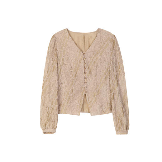 NEELLY纳俪商场同款春季新款高级感纯色V领衬衫女慵懒风正肩衬衣N25024B04573 商品图3