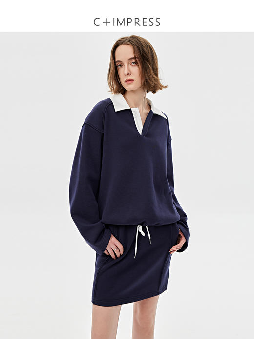 C+IMPRESS西嘉|MIU风衬衫领拼接撞色宽松卫衣/半裙套装女2025春季WY2501022 商品图1