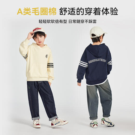 【团购价59.9】多多家男童连帽卫衣春秋款2025新款儿童中大童学院风印花休闲上衣10340 商品图2