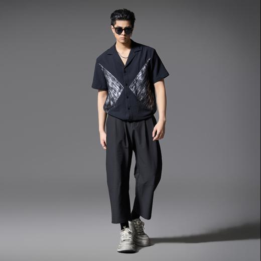 PINLI品立2025春夏新款夏威夷领宽松短袖衬衫男印花拼接潮牌衬衣B252113015 商品图3