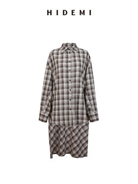 HIDEMI色织格纹极简大廊形前短后长可拆卸后片宽公知识分子衬衫女