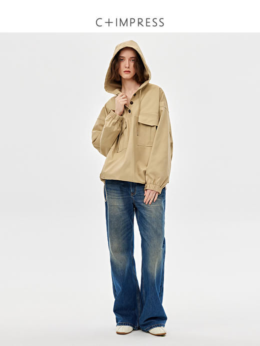 C+IMPRESS/西嘉轻户外巴恩风亚麻风衣女抽绳连帽工装小个子外套春FY2501009
 商品图3