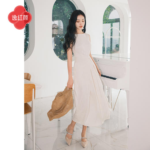 上海逸红颜拢月2025年夏季新款新中式国风山水提花软绸抽褶连衣裙 商品图2