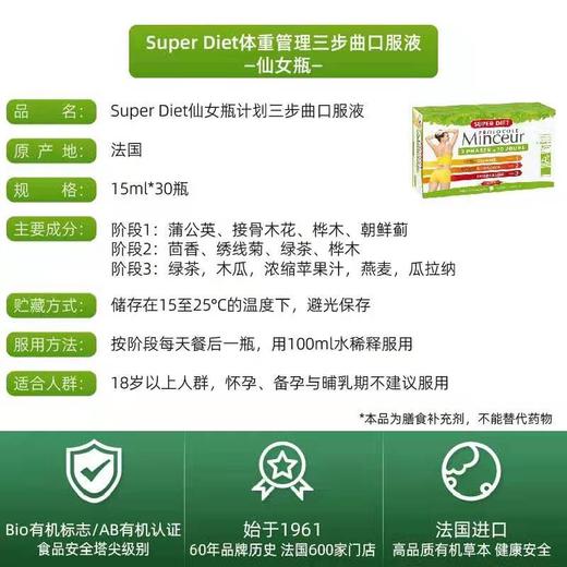 法国SUPERDIET舒伯妮尔体重管理三部曲口服液 15ml30瓶盒 商品图3