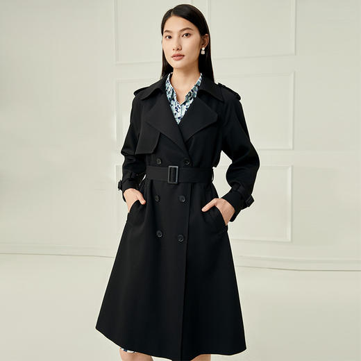 EITIE爱特爱秋季新款酷感经典双排扣通勤长款风衣外套C2204004 商品图6