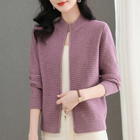 立领针织开衫毛衣外套，短款外搭半高领妈妈上衣CC-101-31743