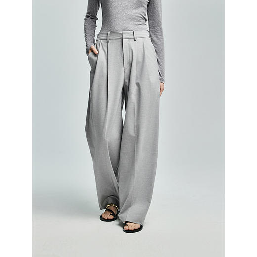 棉仓363618014-初棉佰搭羊毛混纺双褶裥阔腿西裤 商品图0