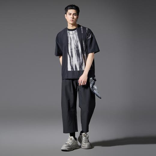 PINLI品立2025春夏新款水墨印花拼接短袖T恤男士国潮宽松休闲上衣B252111012 商品图2