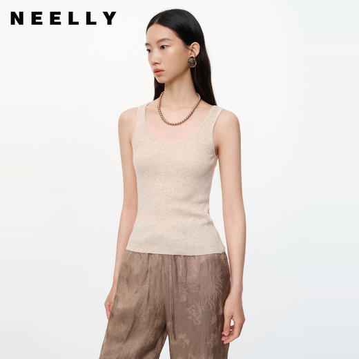 NEELLY纳俪商场同款春季新款无袖修身针织背心女圆领打底内搭上衣N25024A04575 商品图0