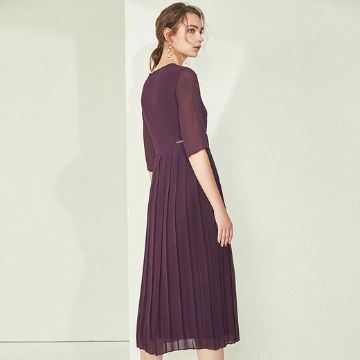 EITIE爱特爱女装初秋季新款薄纱透视五分袖百褶连衣裙长6007771 商品图10