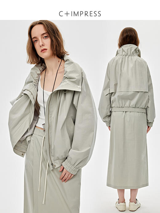 C+IMPRESS西嘉|精梳棉混纺休闲两件套女花苞领外套系带半裙套装春WT2501013 商品图2