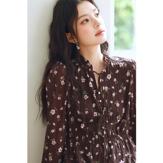 【严选】诗凡黎花边领碎花连衣裙2025年春新款法式浪漫收腰显瘦气质中长裙7G1190601 商品图2