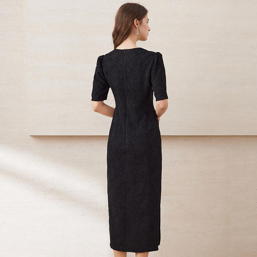 EITIE爱特爱春季新款时尚通勤改良旗袍开叉显瘦纯色连衣裙7707403 商品图5