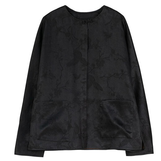 牧衣游原创 重磅26姆米提花香云纱短外套黑色新中式开衫 烟雨城 商品图4