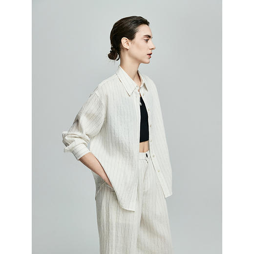 棉仓362604002-初棉苣轻薄亚麻色织条纹长袖衬衫 商品图2