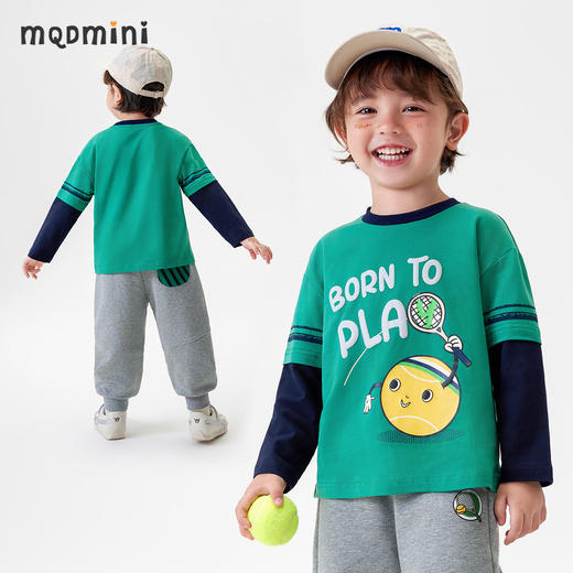 【5A抑菌 两件套】【90-140】【MQDmini】男童春秋假两件长袖T恤长裤套装 商品图2