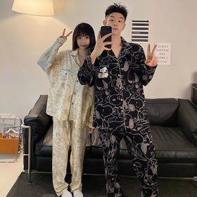 【GZ】无忧购简约可爱仿棉开衫情侣套装家居